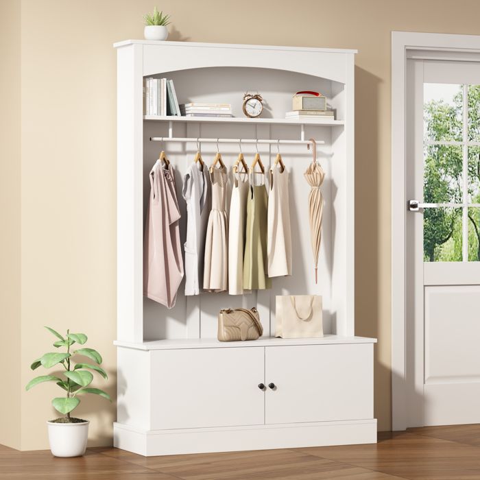 Vestiaire dEntrée 120x40x190 cm avec meuble a chaussures Meuble entree avec étagères réglables Pour entrée couloir Blanc
