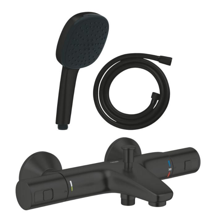 Grohe Pack mitigeur Thermostatique bain douche Precision Start + Douchette 2 jets Vitalio Comfort 110 et flexible