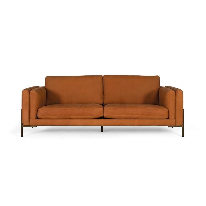 Canapé rembourré en cuir - GINER Y COLOMER - 5 places - Pieds en métal - Cuir marron chaud - 85 cm de hauteur Canapé rembourré en cuir - GINER Y COLOMER - 5 places - Pieds en métal - Cuir marron chaud - 85 cm de hauteur