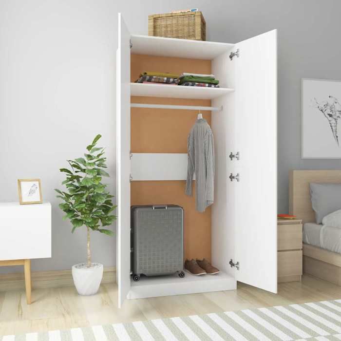 Garde-robe en bois dingénierie - vidaXL - 90x52x200 cm - Blanc - 2 portes - Compartiment haut - Penderie intégrée