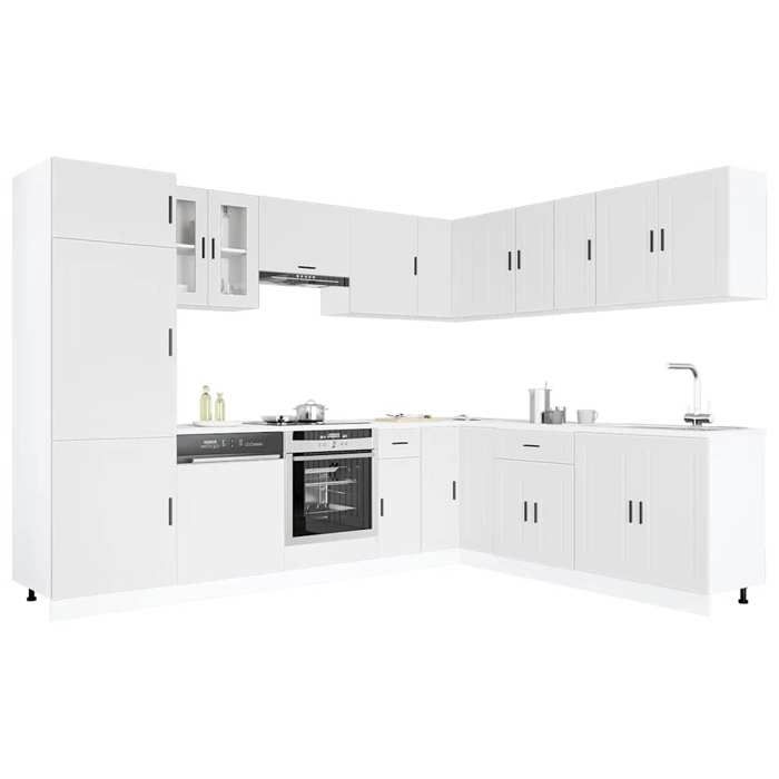 Ensemble darmoires de cuisine - vidaXL - 14 pièces - Bois dingénierie - Blanc - Pieds réglables - Facile dentretien