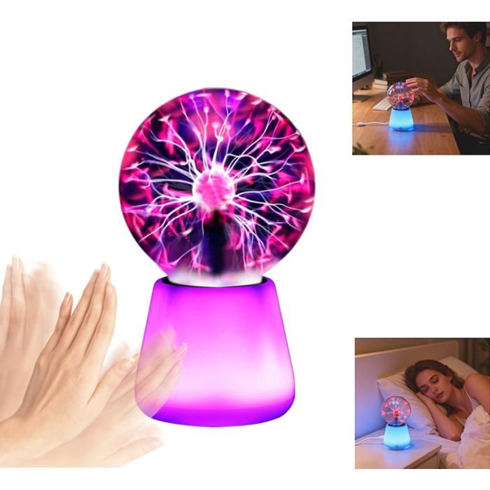 LAMPE DECORATIVE Lampe Boule Plasma 7 6×7 6×14cm LED Lampe Globe Plasma Alimentation USB Tactile Matériau Haute Transparence