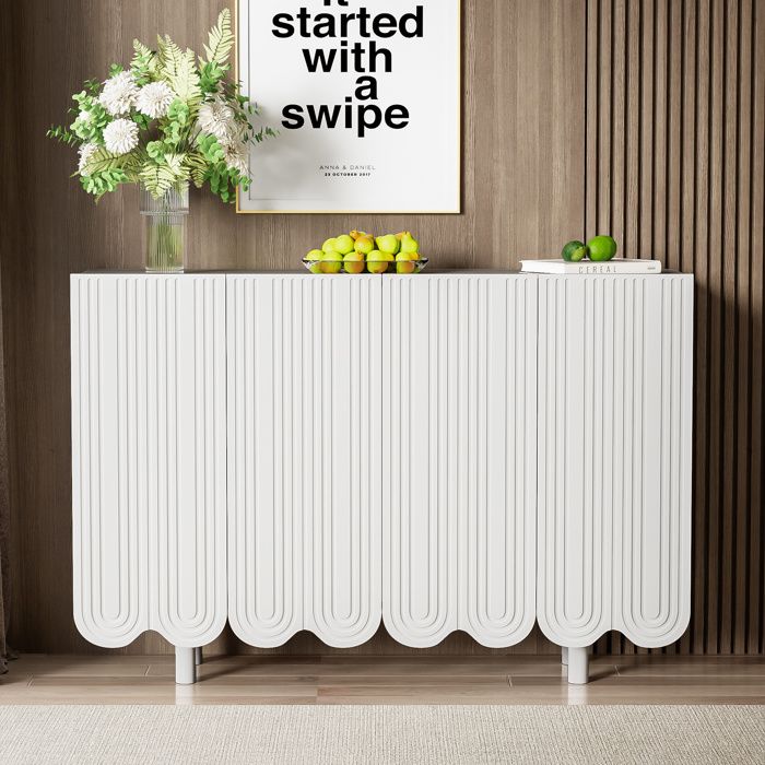 Buffet bas scandinave - armoire de salon - avec 4 portes - charnières - MDF - 120x37x80.8 - blanc