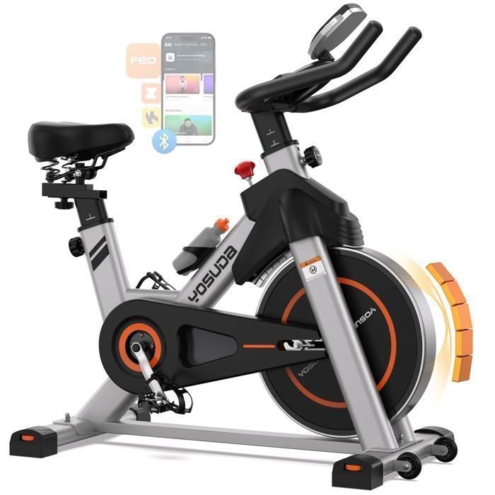 FED FITNESS Vélo Appartement Silencieux Résistance Magnétique Réglable APP Siège Confortable Volant 8kg Charge 140kg