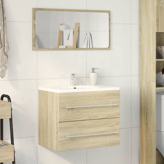 (Vente chaude) Armoire dévier CLARENCE Cabinet Sous vasque Cabinet de toilette， Chêne sonoma 60x38 5x48 cm Aggloméré - M947801