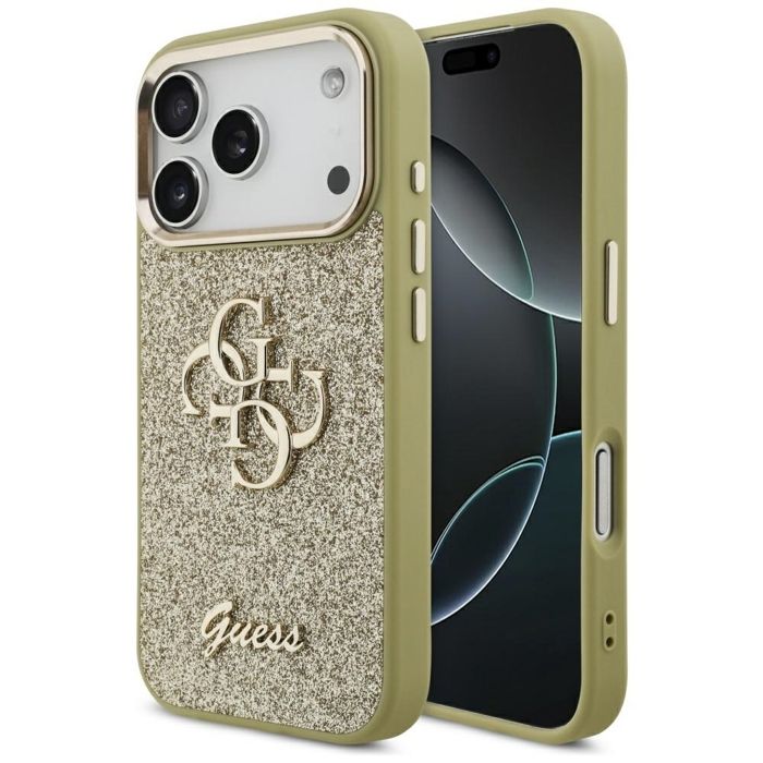 Étui Guess Fixed Glitter Big 4G Metal Frame pour iPhone 17 Pro or Neuf