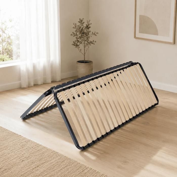 Sommier Pliable - Couchage 160 cm - Sommier 2 Places à Lattes 40 Lattes Multiplis – Cadre Métal Époxy Lit Gain de Place Sommier Pliable - Couchage 160 cm - Sommier 2 Places à Lattes 40 Lattes Multiplis – Cadre Métal Époxy Lit Gain de Place