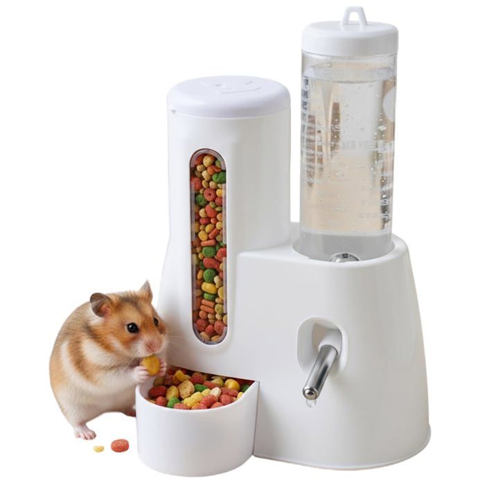 Mangeoire et Abreuvoir Automatique pour Hamster 2 en 1 Bouteille deau Blanche 125 ML Convient aux Chinchillas (Blanc)