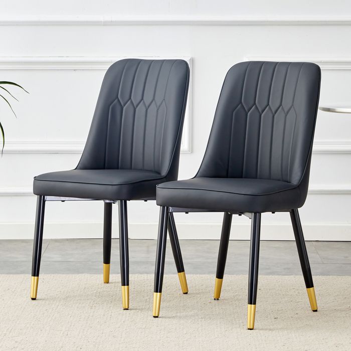 Lot de 2 chaises BELLEMAVE chaises de salle à manger modernes noires dossier rembourré PU et pieds en métal