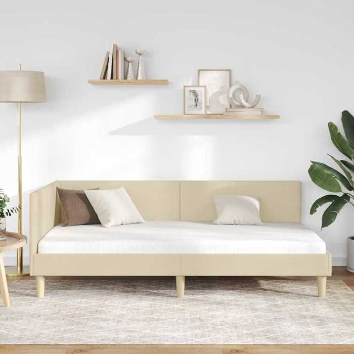 Magnifique Cadre de lit dangle - SARAZYJ - Design en L - Lit de repos - Lit de jour - avec tête de lit Crème 100cm x 200cm - 275058