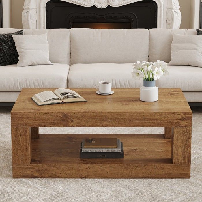 Table basse rectangulaire deux niveaux avec étagère rangement salon design moderne en MDF robuste pratique 93x53x45.5cm Table basse rectangulaire deux niveaux avec étagère rangement salon design moderne en MDF robuste pratique 93x53x45.5cm
