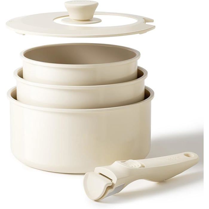 Set de Casseroles en Céramique Lot 3 Poignées Amovibles Anti-adhésives 16/18/20 cm Casserole Induction Couv BATTERIE DE CUISINE