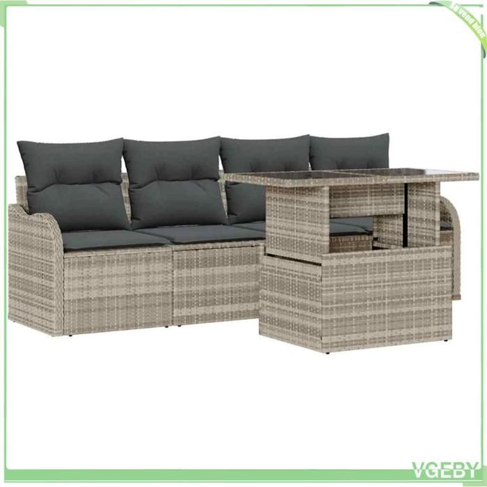 Ensemble canapé de jardin 5 pcs - FAFEICY - 5 pièces - Gris clair - Poly rotin - Table réglable