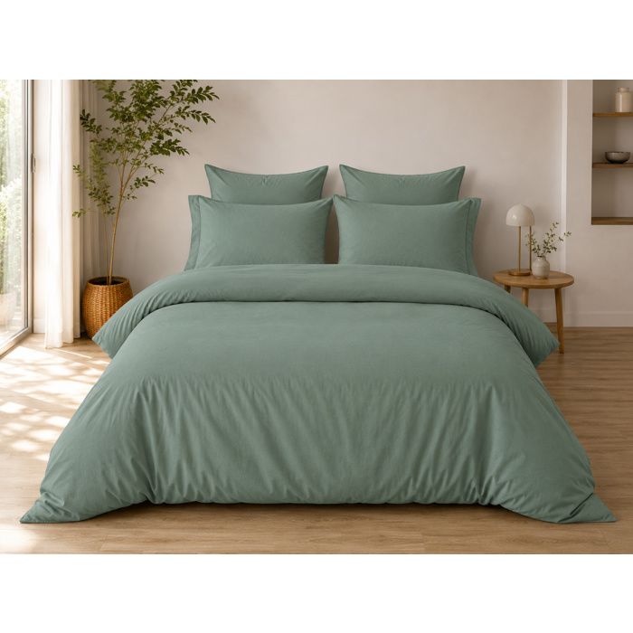 Parure de Lit Complète 240 x 220 cm Cèdre - 100% Coton 57 Fils - Drap-Housse 140x190 + 4 Taies