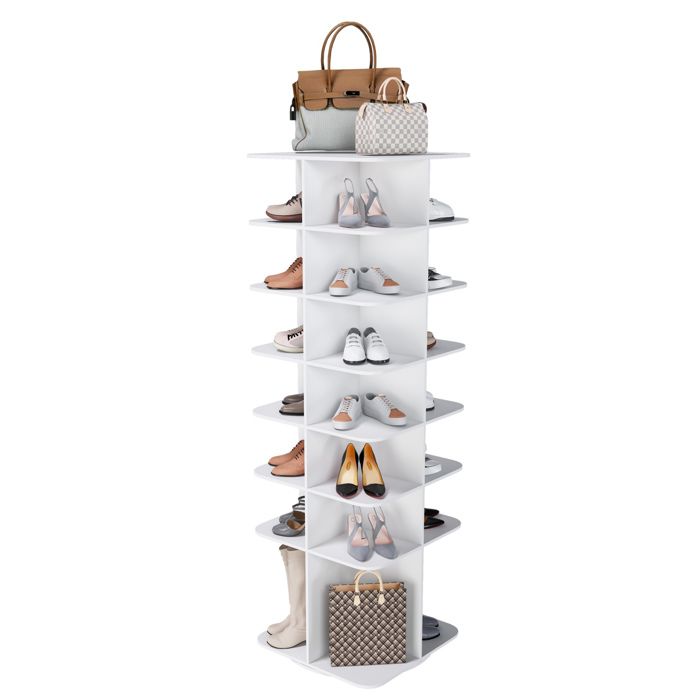 ELVORIN Meuble a chaussures rotatif sur pied 5994 x 4597 x 1839 cm 7 niveaux jusqua 28 paires PVC blanc