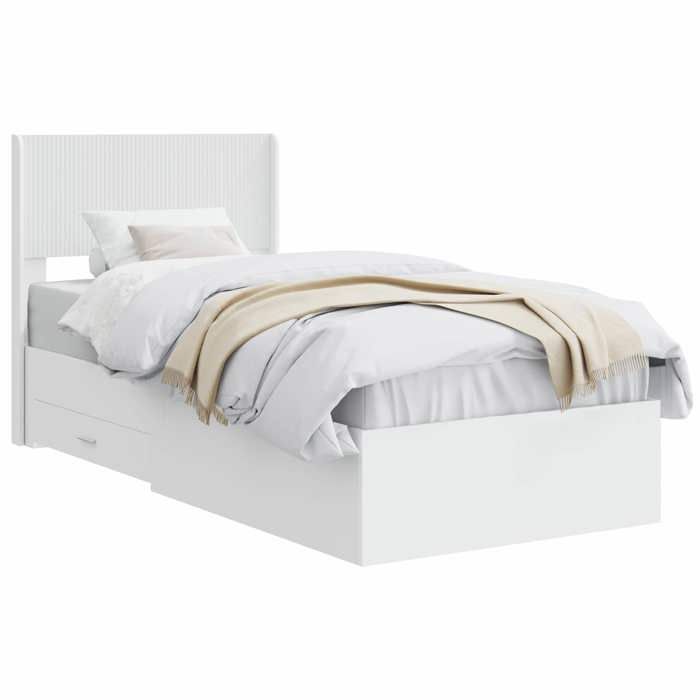 Lit coffre - Cadre de lit simple avec rangement et tête de lit - vidaXL - blanc - bois dingénierie - 90 x 190 cm 2893794