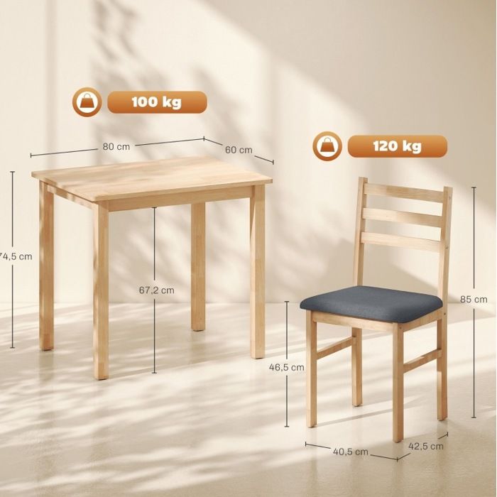 Ensemble table de cuisine 3 pieces avec 2 chaises table repas gain de place 80x60 cm assises rembourrees ORVRYN