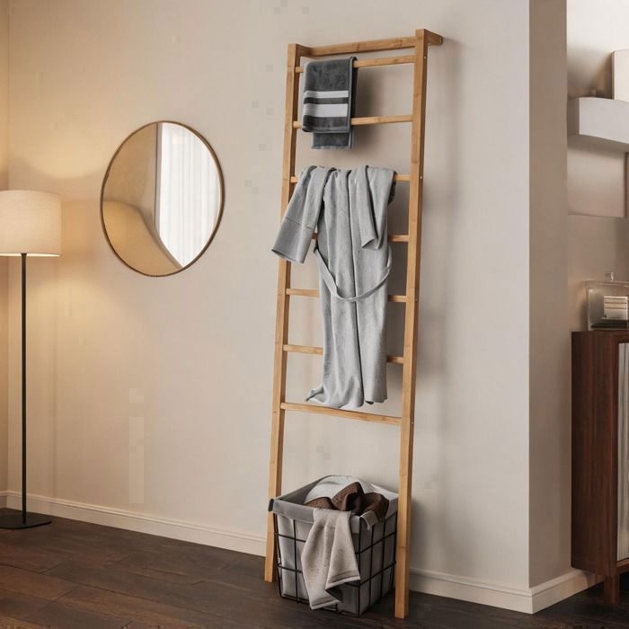 Échelle porte-serviettes en bambou naturel 7 barreaux 172 7 cm sans perçage style minimaliste