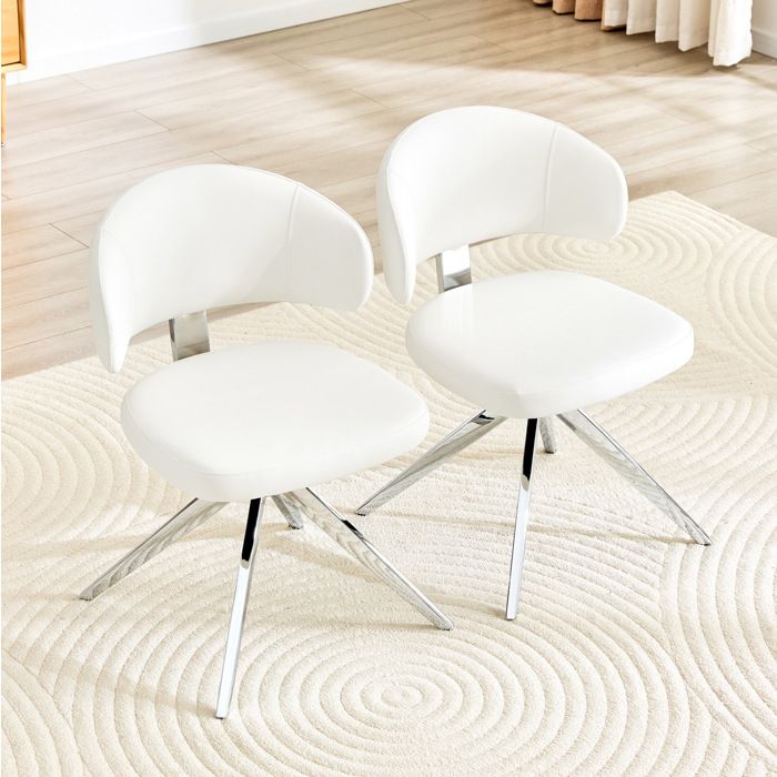 Chaise de salle à manger lot de 2 blanche PU pivotante 360° dossier courbé structure métal style scandinave ORVRYN