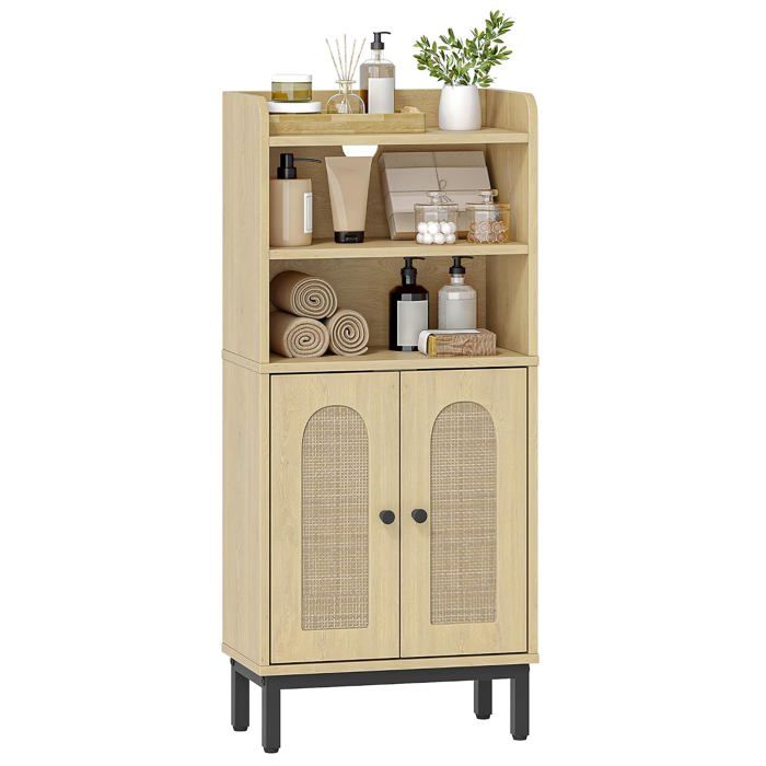 Armoire salle de bain chêne clair 20 x 37 x 83 cm panneau particules et métal étagère réglable meuble rangement