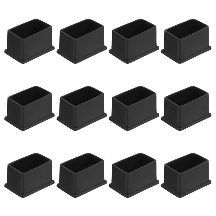 Lot de 12 Embouts de Protection Rectangulaires en Feutre de Caoutchouc pour Pieds de Table ou de Chaise - Noir 15 x 30 mm.