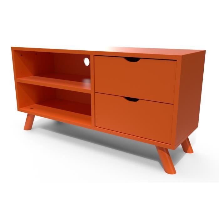 meuble tv scandinave viking bois - abc meubles - 2 tiroirs - orange