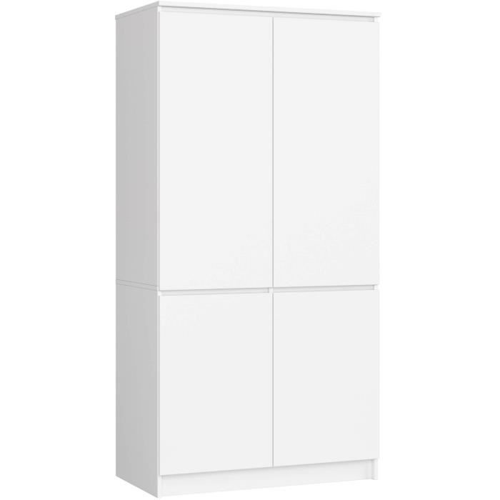 Armoire AKORD S90 Blanche 90 cm 4 portes façade Blanche 4 étagères 90x51x180 cm Armoire AKORD S90 Blanche 90 cm 4 portes façade Blanche 4 étagères 90x51x180 cm