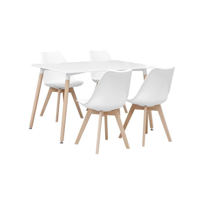 Table à manger rectangulaire bois 120cm blanc - Hedvig - 4 chaises. 4 places. scandinave. pieds bois