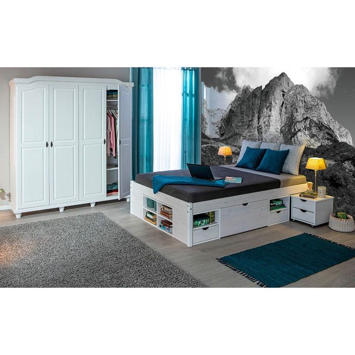 ALASKA - Pack Lit 160x200cm Multi-Rangements + Armoire 4 Portes ALASKA - Pack Lit 160x200cm Multi-Rangements + Armoire 4 Portes