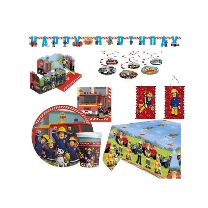 Set de fête ( cde 8 ) Sam le pompier 56 pièces Vaisselle jetable & Décoration Anniversaire enfant