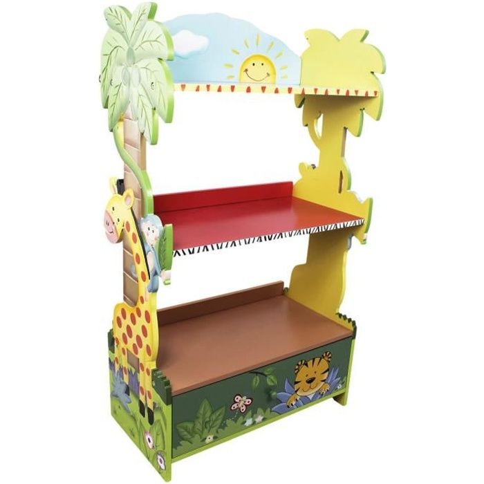 Biblioth&egrave;que enfant sunny safari en bois pour rangement de livres jouets w-8268a