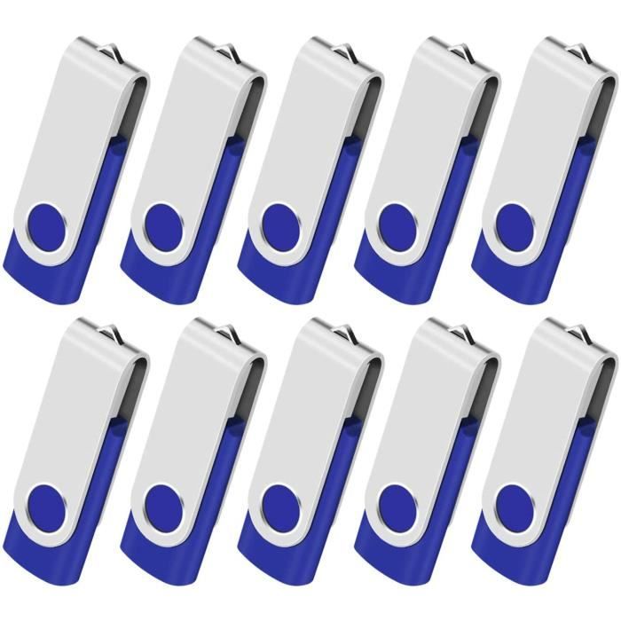 Bleu Lot de 10 Clé USB 2GB Cles USB 2.0 Mémoire Stick Lecteur USB Flash Drive Stockage Rotation Disque Pendrive pour Ordinateur Portable/PC/Voiture 