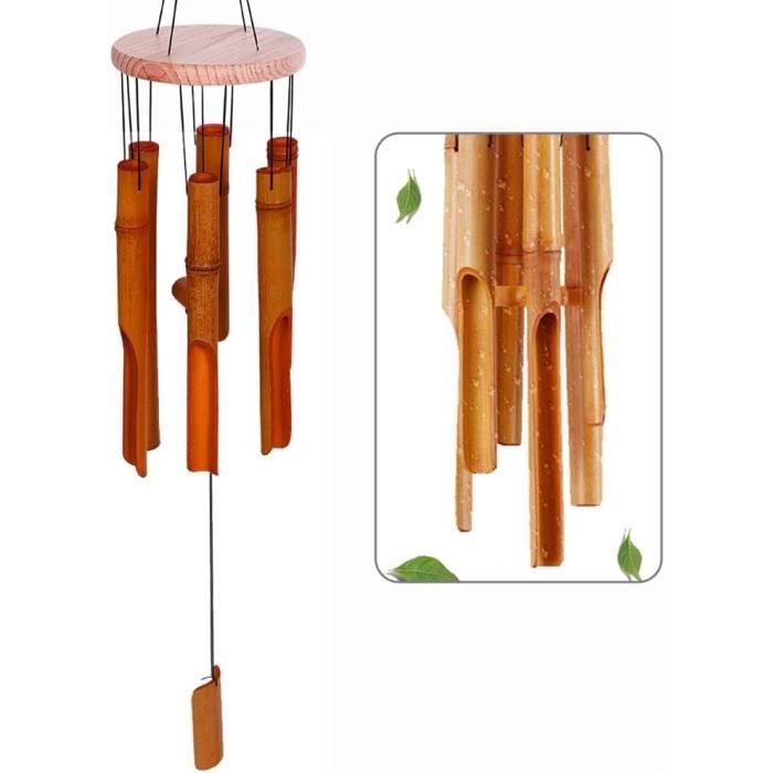 Cloche à Vent En Bambou 60cm - Carillon Éolien Apaisant Fait Main Pour Jardin, Patio Et Intérieur