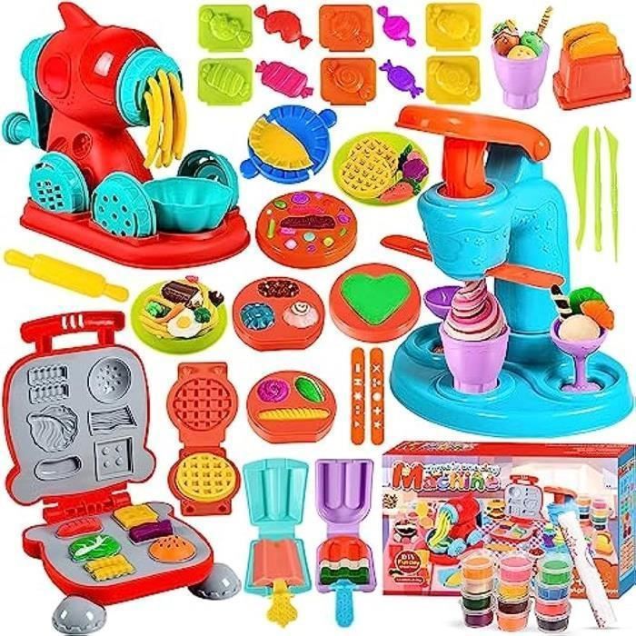Jouet de Creation,51 pièces Pâte À Modeler pour Enfants, Accessoires en Pâte à Modeler pour Créer des Hamburgers et des Pizza, Pâtes