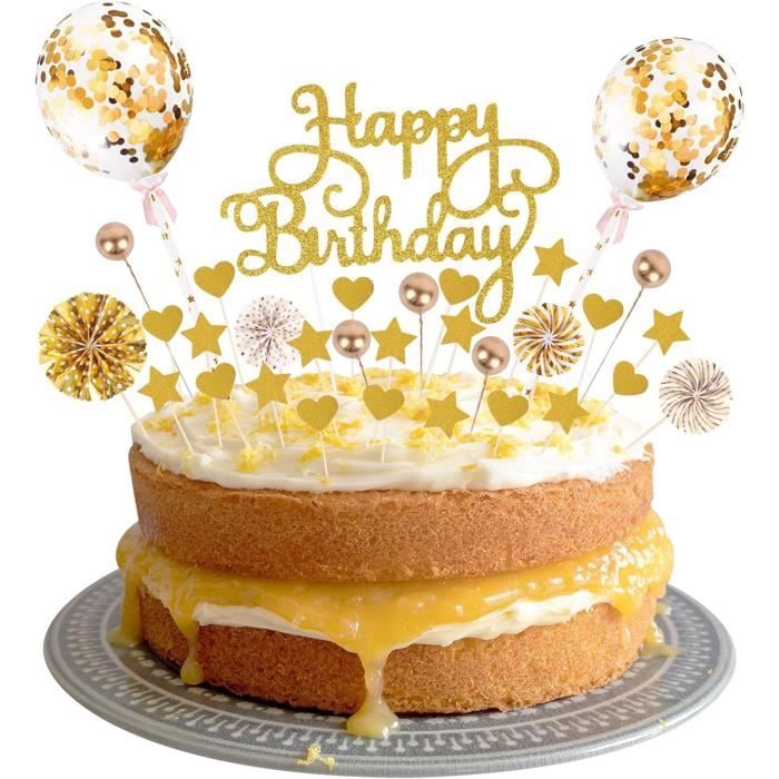 Decoration Gateau Anniversaire Or Happy Birthday Cake Topper Coeurs Étoiles Deco  Gateau Anniversaire Confetti Ballon Éventail[u3380] - Cdiscount Maison
