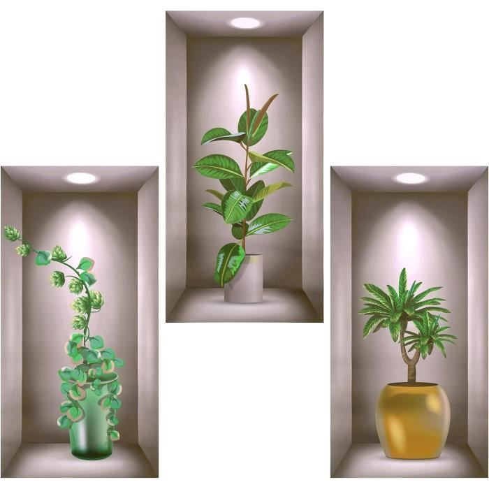 Lot De 5 Stickers Muraux 3D Végétaux - PVC Imperméable - Déco Salon, Chambre, Cuisine - Modèle A