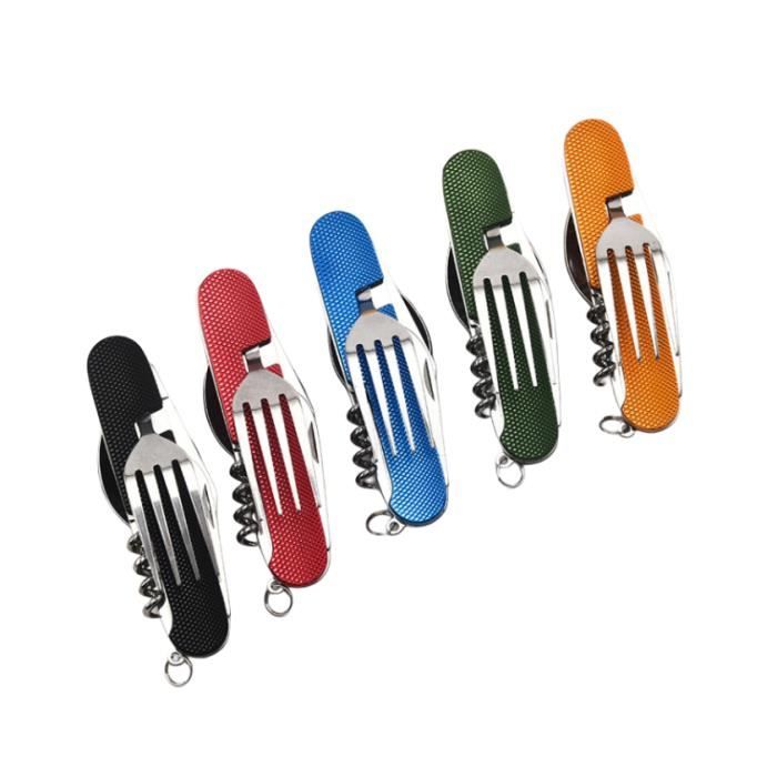 Couverts De Camping Pliants 6-en-1 En Acier Inoxydable – 2 Pièces, Pour Randonnée Et Pique-nique