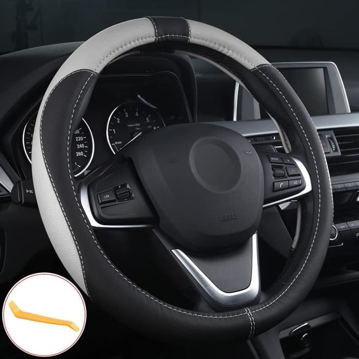 SFONIA Couvre Volant Voiture Cuir Artificiel 37-38 Cm – Antidérapant Respirant Noir Universel 15 Pouces