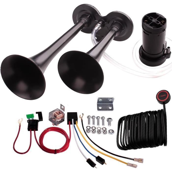 GYUPXYH Kit Trombe ad Aria 12V Bitonali Cromate con Compressore - per Auto, Camion, Trattore, Barca (Universale GYUPXYH Kit Trombe ad Aria 12V Bitonali Cromate con Compressore - per Auto, Camion, Trattore, Barca (Universale