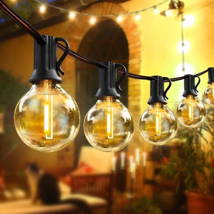 2 Guirlandes Guinguette Lunartec - 4,75 M, 20 Ampoules LED 1W - Blanc Chaud - Décoration Extérieure