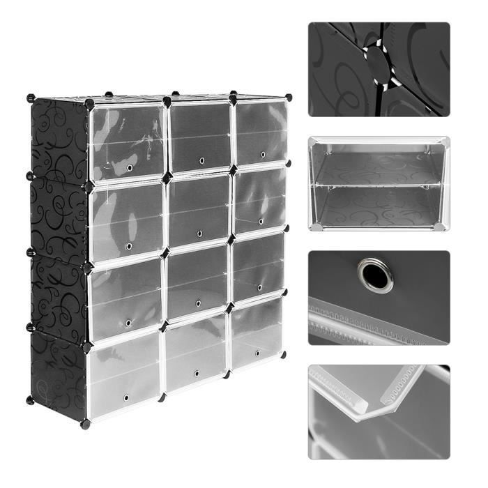 120*30*120cm Armoire Etagère de Rangement à Chaussures en Plastique Transparente 12 Cubes