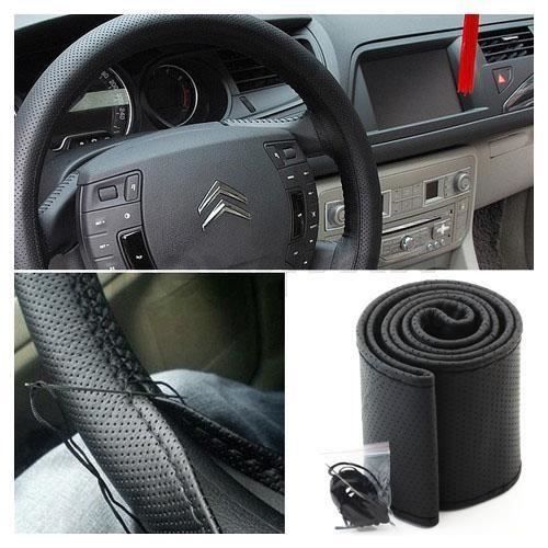 Couvre Volant de Voiture PU Cuir NOIR Avec Aiguille Et Fil Noir Housse DIY