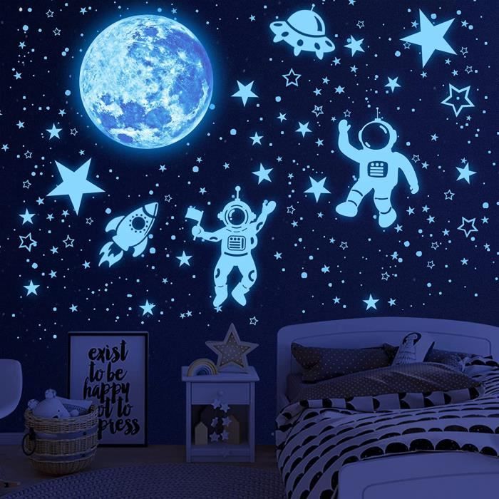 Etoiles Phosphorescentes Plafond Lune et Etoiles Lumineux Autocollants  Stickers Muraux Fluorescente avec Solaire Astronaute A125 - Cdiscount Maison