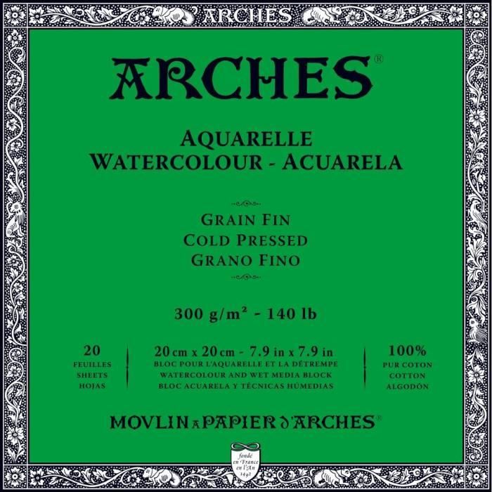 Arches 795053 Bloc Aquarelle Grain Fin Naturel Blanc 185G 23X31CM 20P Bois 31 x 23 x 1 cm