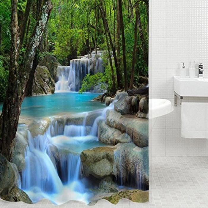 Ressort Forêt Vert decor 3D Rideau de douche pour salle de bain avec 12 crochets 71x71'' 
