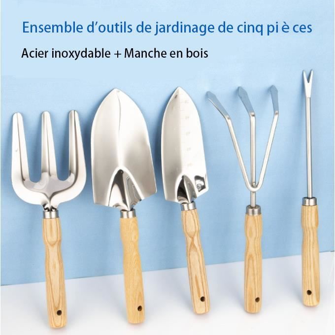 5pcs outils de plantation de jardin en acier inoxydable-Pelle Râteau Fourche