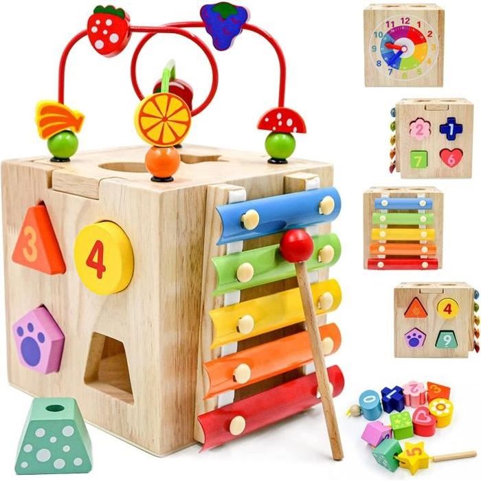 Marsee Centre D Activite En Boulier Bois Cube Bebe Labyrinthe De Perles Montagnes Russes Prescolaire Boite D Apprentissage Cdiscount Jeux Jouets