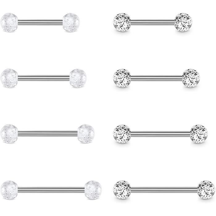 PYAIOVR 10 Barres Piercing Langue Titane - Acier Chirurgical Stérile - Tailles 3mm/4mm/5mm