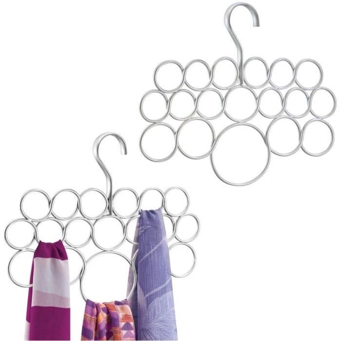 cintre avec 18 anneaux utilisation idéale comme support et organiseur d’écharpes support de rangement d’écharpes et de foulards dans l’armoire mDesign lot de 2 porte-écharpes couleur : 