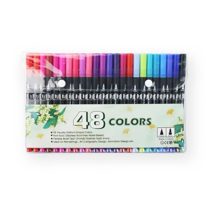Feutres,48 Feutres Pinceaux,Feutre Coloriage pour Dessin Peinture Coloriage  Adulte,Porte-stylo Noir